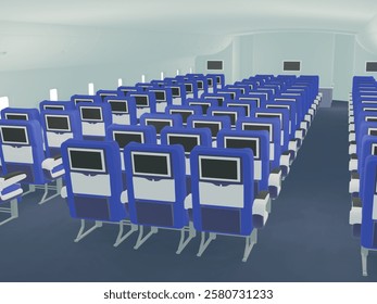 3d rendering of empty airplane seats