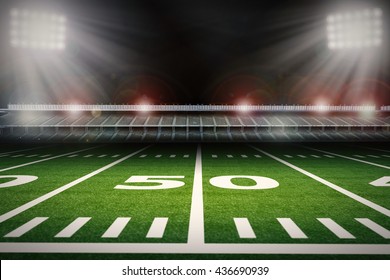 3d Rendering Empty American Football Stadium At Night