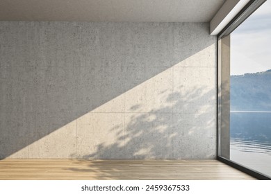 3d rendering of an empty apartment with shadows on the wall