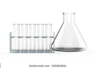 3d rendering empty beaker and test tubes or laboratory glassware on white background