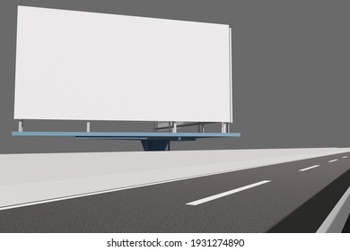 3d rendering of empty billboard template with tollway or express way and empty background in gray color