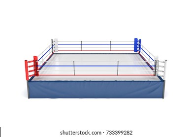 3d Rendering Of An Empty Boxing Ring In Top Front View Isolated In White Background. Boxing Match. Fighting Show. Sports And Recreation.