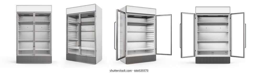 3d Rendering Empty Commercial Fridge With Glass Doors