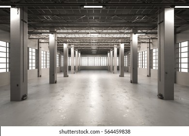 3d rendering empty factory interior or empty warehouse
