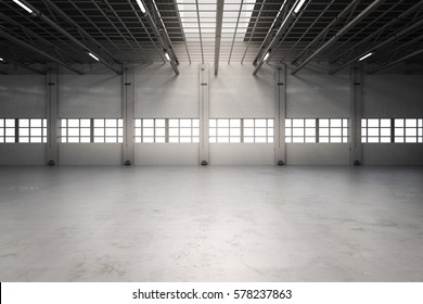 3d rendering empty factory interior or empty warehouse