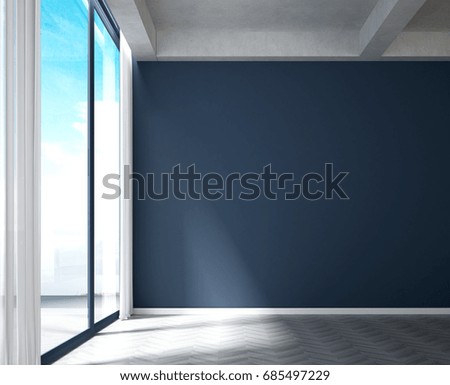 3D rendering the empty living room and blue color wall texture background interior design
