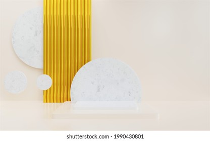 3d rendering of empty marble podium abstract minimal background. Scene for advertising design, cosmetic ads, showcase, presentation, mock up, food, fashion, kid, luxury. Illustration. Product display