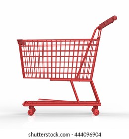 3d Rendering Empty Red Shopping Cart