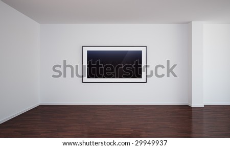 3d rendering of an empty room with a blank painting on the wall, which can easily be switched out with your own image.