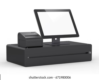 3d Rendering Empty Screen Cashier Machine Or Cash Register 