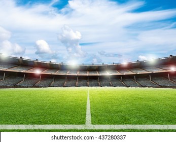 3d Rendering Empty Soccer Field With Blue Sky Background