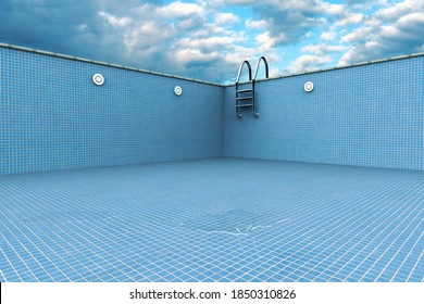 3D Rendering Of An Empty Swiming Pool With The Last Drop Of Water.