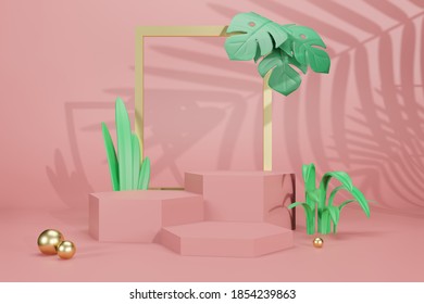 3d rendering empty template podium mockup for product placement