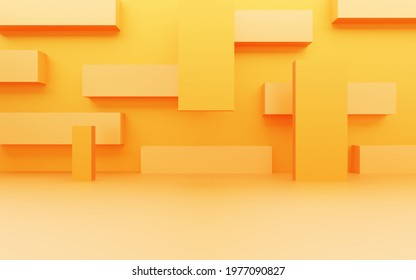 3d Rendering Of Empty Yellow Orange Abstract Minimal Background. Scene For Advertising Design, Cosmetic Ads, Show, Technology, Food, Banner, Cream, Fashion, Kid, Luxury. Illustration. Product Display