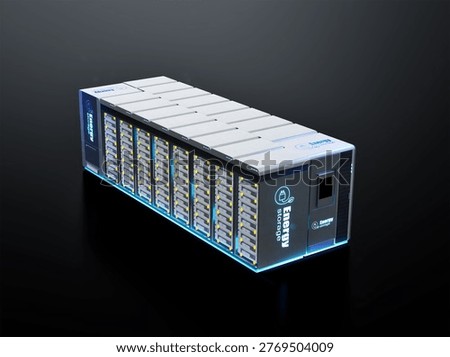 3d rendering energy storage system or battery container unit see through on black background