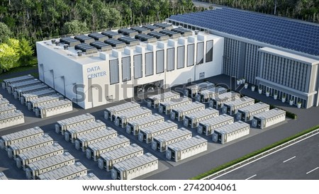 3d rendering energy storage systems or battery container units with solar energy for data center