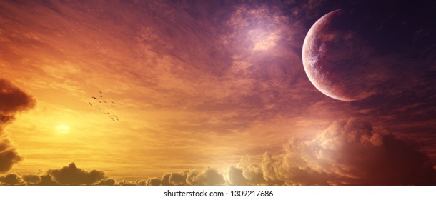 3D Rendering Of Epic Sky Panorama Fantasy Background Scenery 