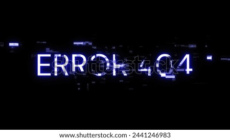 3D rendering error 404 text with screen effects of technological failures. Spectacular screen glitch with various kinds of interference