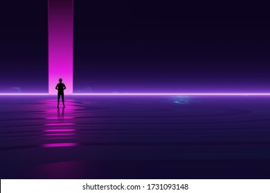 3d Rendering, escape way from dark interior room