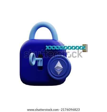 3d rendering of ethereum crypto coin with privacy key address