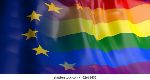 3d rendering EU and gay flag waving
