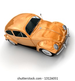 3D Rendering Of A European Vintage Car In Shinny Orange