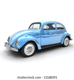 3D Rendering Of A European Vintage Car In Shinny Blue