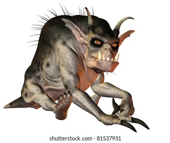 3D Rendering Of A Evil Creature Sitting