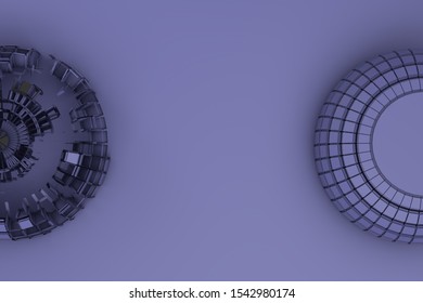 3d Rendering Of Exploded Perspective Of Abstract Object. Demolish Or Rebuild. Blue Background