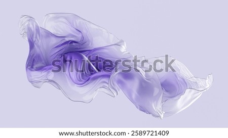 3d rendering, expressive levitating translucent violet film isolated on neutral background, cosmetic peel-off mask. Purity concept. Futuristic textile