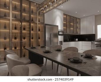 3D Rendering of Exquisite and Lavish Dining Room Interior Design