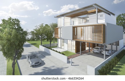 3d Rendering Modern House Design Summer Stock Illustration 433321678 ...