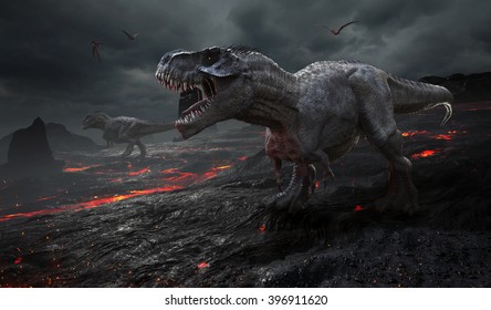 3D rendering of the extinction of the dinosaurs.