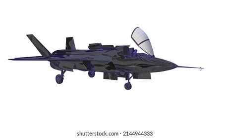 3D Rendering Of An F35 Fighter Aircraft With The Cockpit Open