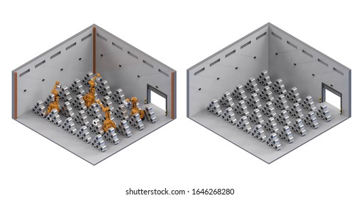 3d Rendering Factory Interior With Heap Of Roll Steel Isometric 