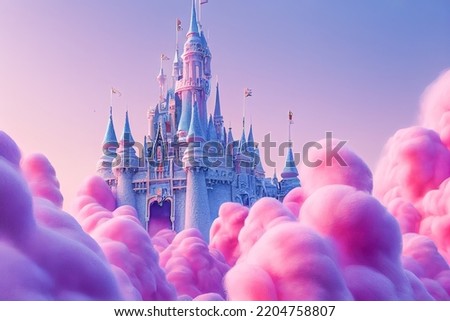 3D rendering of a fairy tale castle with cotton candy clouds Сток-фото © 