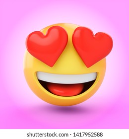 3D Rendering Falling In Love Emoji Isolated On Pink Background