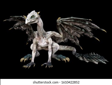 3D rendering of a fantasy dragon isolated on black background