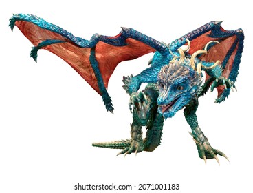 3D rendering of a fantasy dragon isolated on white background