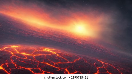 3d Rendering Of Fantasy Hot Lava Planet With Liquid Magma