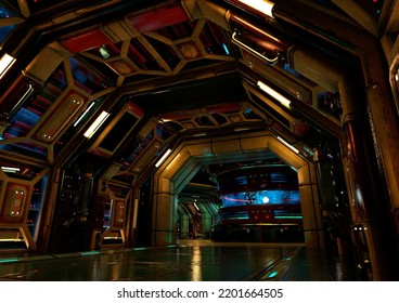 3D Rendering Of A Fantasy Spaceship Interior