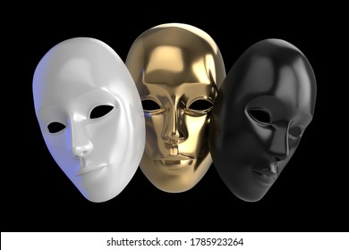 3D Rendering Fashion face mask, drama mask, white and black and gold