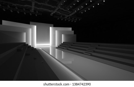 3D Rendering Of Fashion Podium Catwalk Runway Model Stage Empty Design Interior Illustration