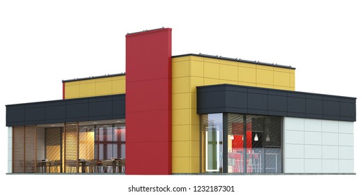 3d Rendering Of A Fast Food Restaurant On White Background. Isolated.