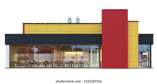 3d Rendering Of A Fast Food Restaurant On White Background. Isolated.