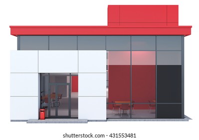 3d Rendering Of A Fast Food Restaurant On White Background.