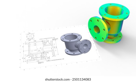 3D rendering - FEA study of a flange