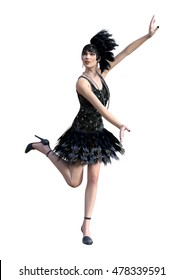 3D Rendering Of A Female Flapper Dancer Isolated On White Background