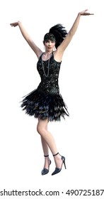 3D Rendering Of A Female Flapper Dancer Isolated On White Background