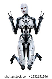 3D rendering of a female robot isolated on white background